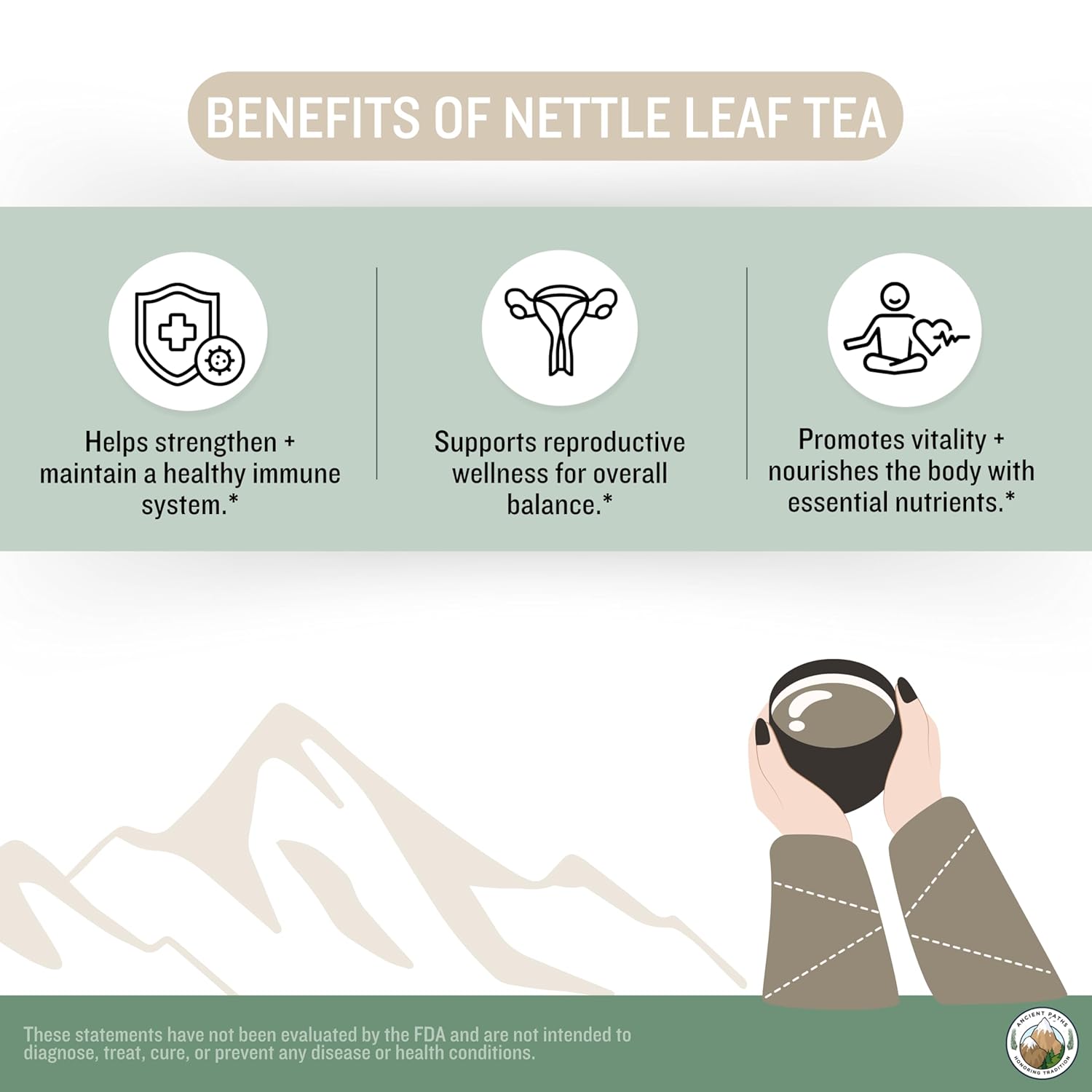 Ancient Paths Nettle Leaf Herbal Tea - Overall Wellness Support Nettle Tea - 100% Pure Dried Nettle Leaves - Energy Booster & Bone Support - Caffeine-Free Tea - USA Grown (20 Sachets)