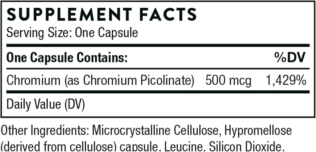 THORNE Chromium Picolinate - Essential Mineral Supplement for Healthy Metabolism Support* - Supports Carbohydrate Cravings* - Dairy, Soy & Gluten-Free - 60 Capsules