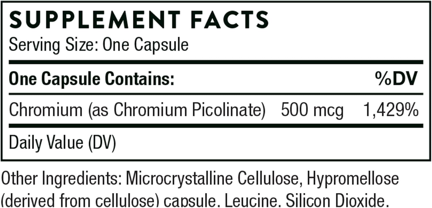 THORNE Chromium Picolinate - Essential Mineral Supplement for Healthy Metabolism Support* - Supports Carbohydrate Cravings* - Dairy, Soy & Gluten-Free - 60 Capsules