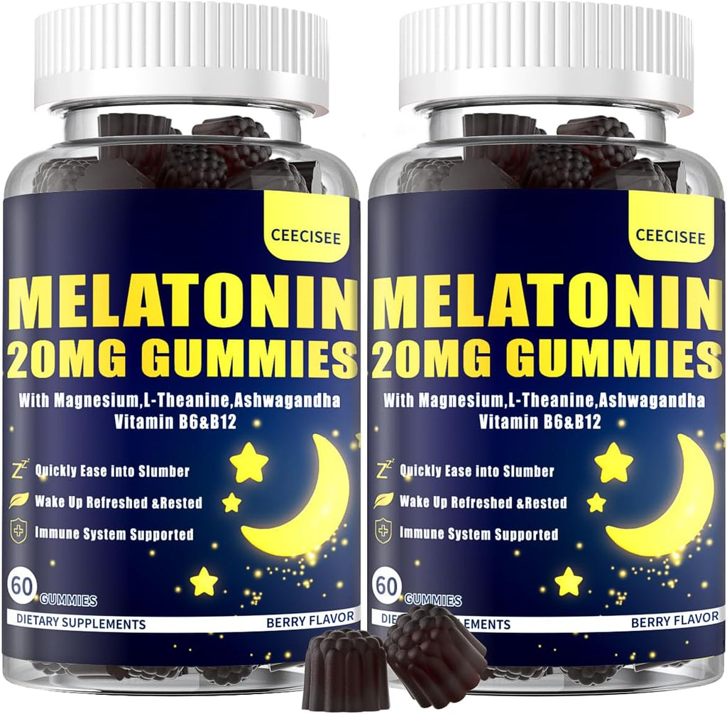 Melatonin 20mg Gummies for Adult: Sugar Free Melatonin Supplement Extra Strength with Ashwagandha L-Theanine Magnesium Turmeric Vitamin D3 B6 B12 - Non-Habit Forming for Women Men(120Count)