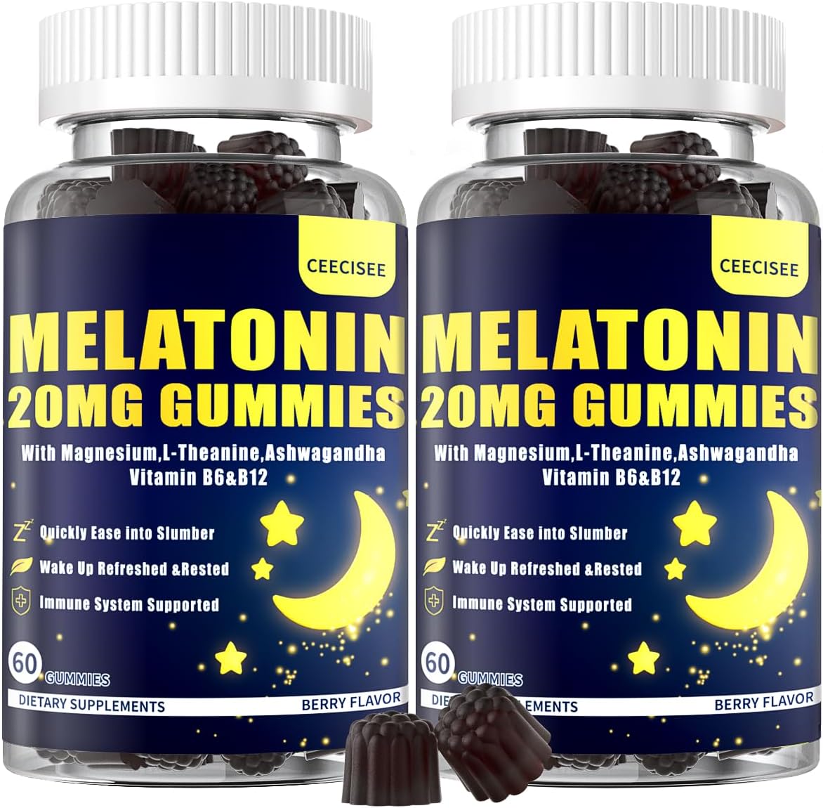 Melatonin 20mg Gummies for Adult: Sugar Free Melatonin Supplement Extra Strength with Ashwagandha L-Theanine Magnesium Turmeric Vitamin D3 B6 B12 - Non-Habit Forming for Women Men(120Count)