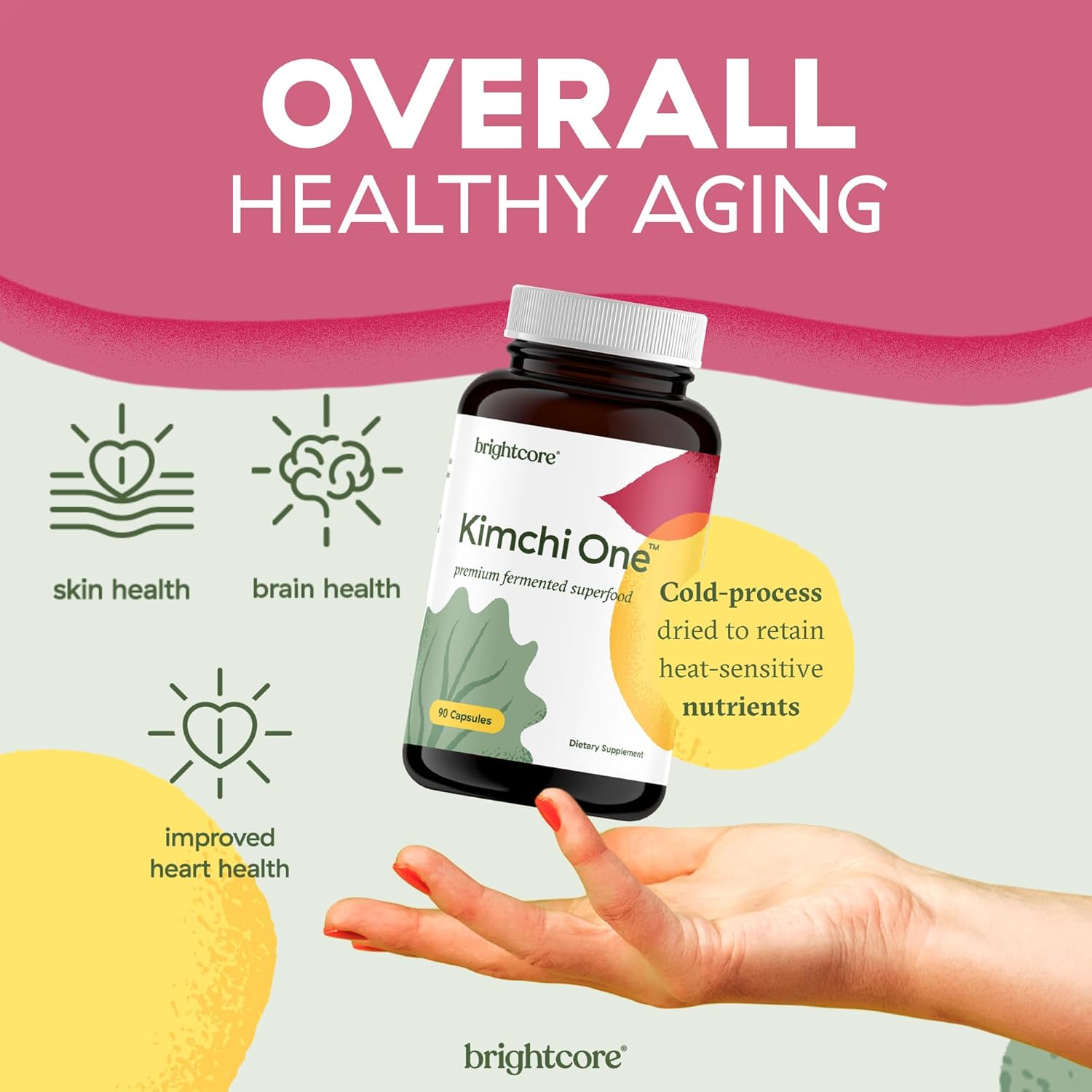 Nutrition - Kimchi One, Kimchi Powder Capsules, Probiotics, Enzymes, & Antioxidant Supplement, Premium Gut Health Superfood for Overall Well Being, Gluten-Free, 90 Vegan Capsules