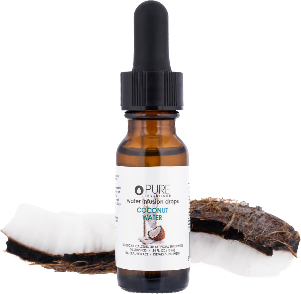 Pure Inventions - Coconut Water Infusion Drops - Drink & Water Infuser - Naturally Occurring Electrolytes - No Sugars, Calories or Artificial Sweeteners - Deluxe Travel Size - 12 Servings - 0.34 oz