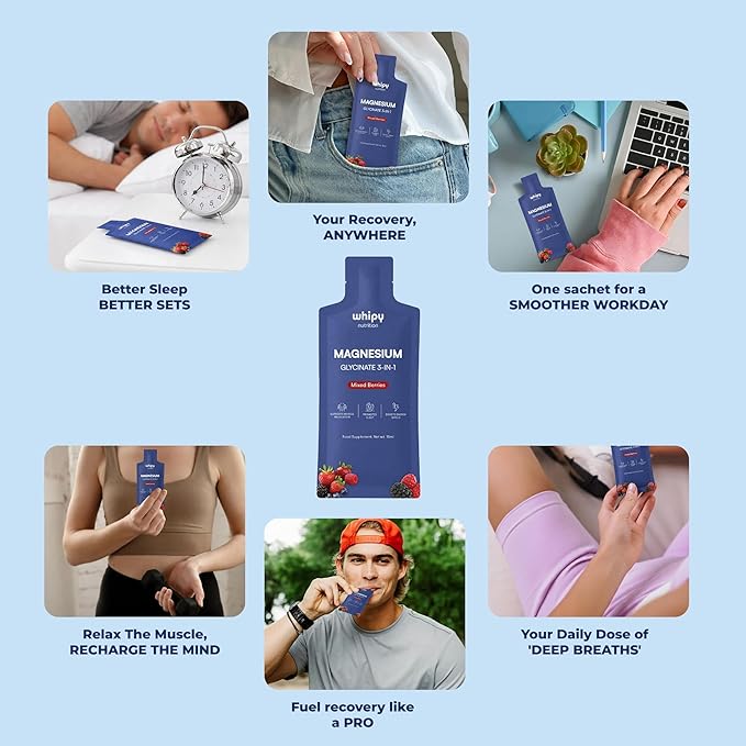 Liquid Magnesium Glycinate On The Go 3 in 1 Magnesium Citrate Liquid, Malate, Liquid Magnesium Supplement to Supports Sleep, Calm, Muscle Recovery, Energy & Fast Absorbing Travel Friendly15 Sachets