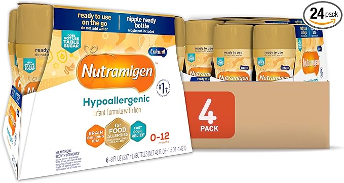 Enfamil Nutramigen Hypoallergenic Baby Formula with Iron, Lactose Free, Colic Relief from Cow's Milk Allergy Starts in 24 Hours, Brain Building DHA, Concentrated Liquid, 8 Fl Oz, 24 Bottles