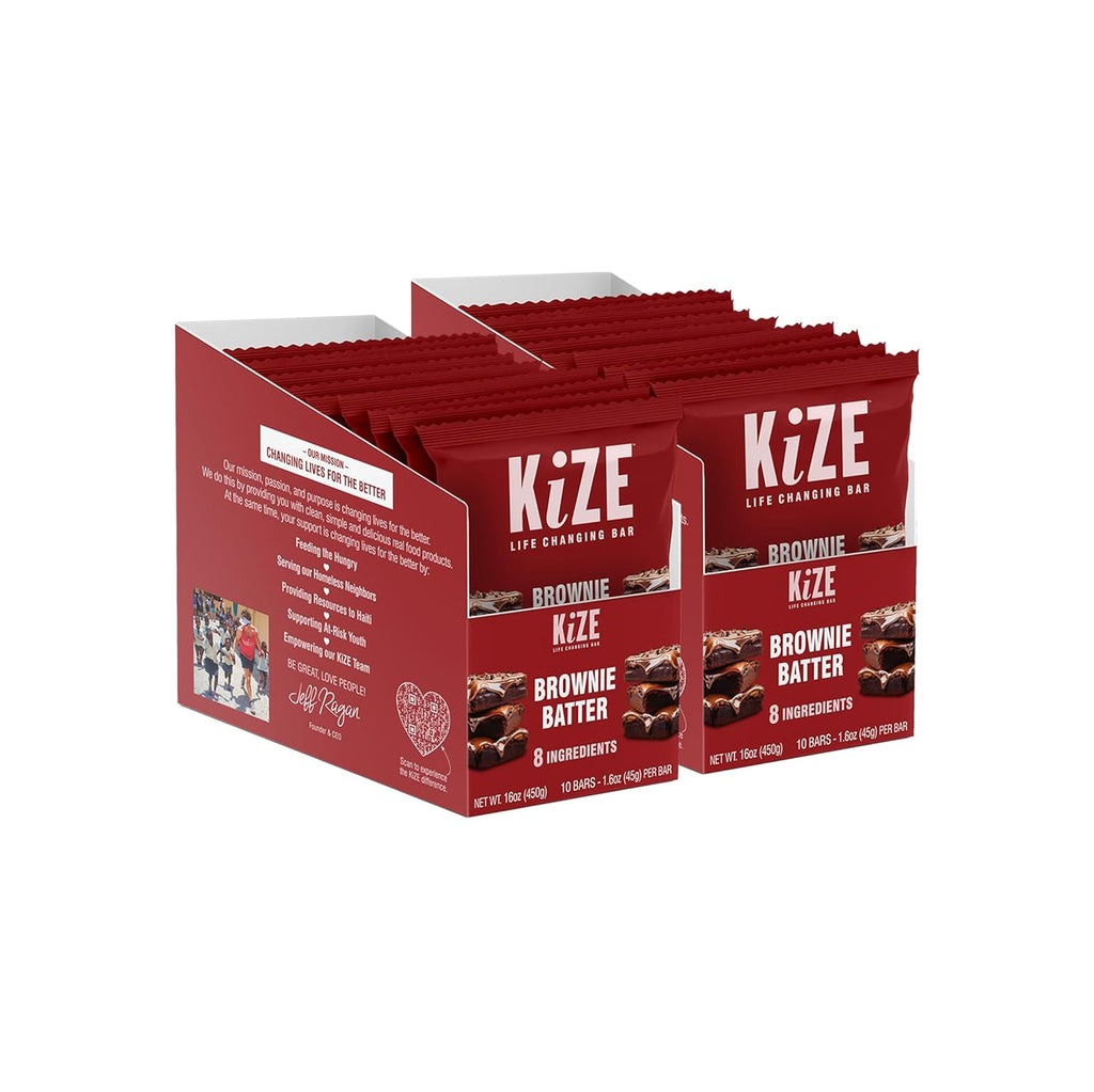 KiZE Energy Bars - Brownie Batter - 20-Count - Almond-Butter-Based, Gluten Free, Dairy Free, Non-GMO, and High Protein Meal Replacement Energy Bars, Clean and Simple Food Ingredients - 10g High Protein Snacks (20 Count)