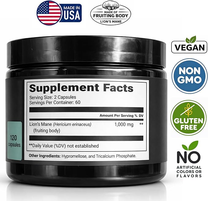 Lion’s Mane Supplement Capsules 1000mg – Organic Mushroom Complex with Alpha GPC – Daily Wellness & General Vitality Support – Vegan, Non-GMO, Gluten-Free – Melena de León Orgánico – 120 Capsules