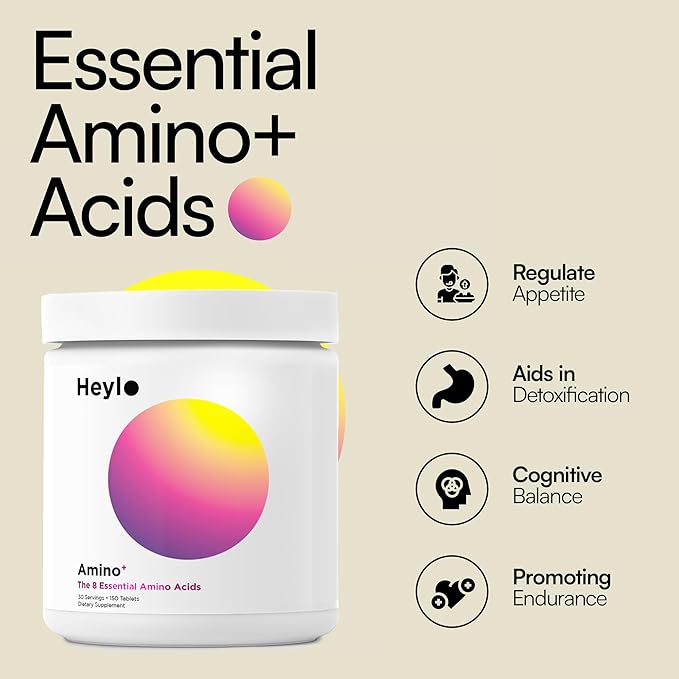 Heylo Amino+ Acid Supplement Blend - Essential Amino Acids with BCAAs for Muscle Recovery, Energy, and Protein Synthesis | Healthy Skin & Joints - Vegan, Non-GMO, 150 Tablets