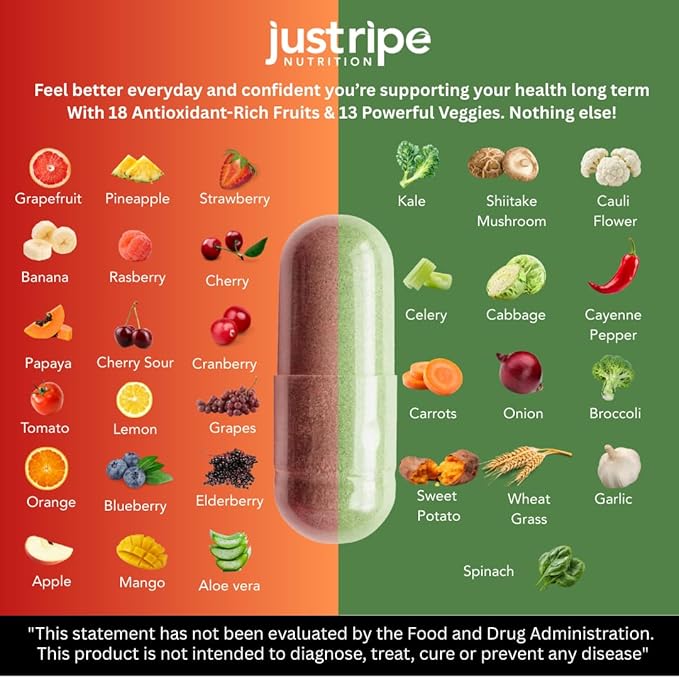 Fruits and Veggies Supplement - 90 Fruit and 90 Vegetable Capsules - 100% Whole Natural Superfood - Filled with Super Greens Vitamins and Minerals - Supports Balance Energy Levels (1 Pack)