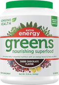 Genuine Health Greens + Extra Energy Superfood Powder, Provides an Immediate Energy Boost & Supports Gut Health, Dark Chocolate Flavor, 30 Servings