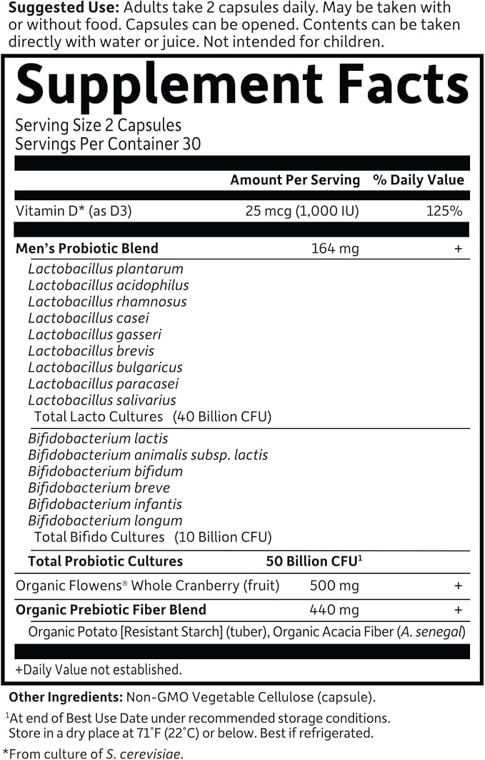 Garden of Life Dr. Formulated Probiotics Prostate+- 50 Billion CFU - Supports Prostate, Immune & Gut Health - Contains Organic Flowens Cranberry & Vitamin D3-60 Vegetarian Capsules
