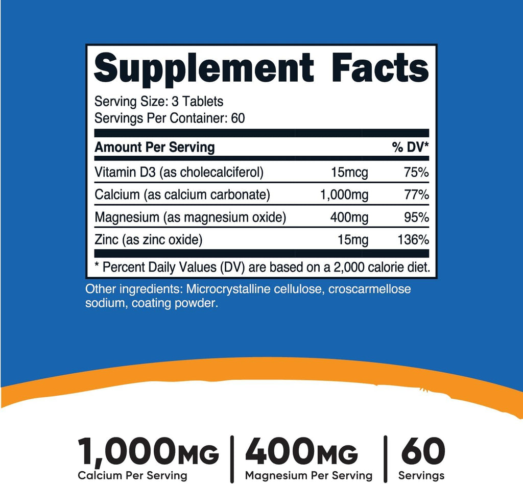 Nutricost Calcium, Magnesium & Zinc Tablets 1,415 mg, 180 Tablets - Vitamin / Mineral Blend Supplement, 60 Servings - Gluten Free, Non-GMO