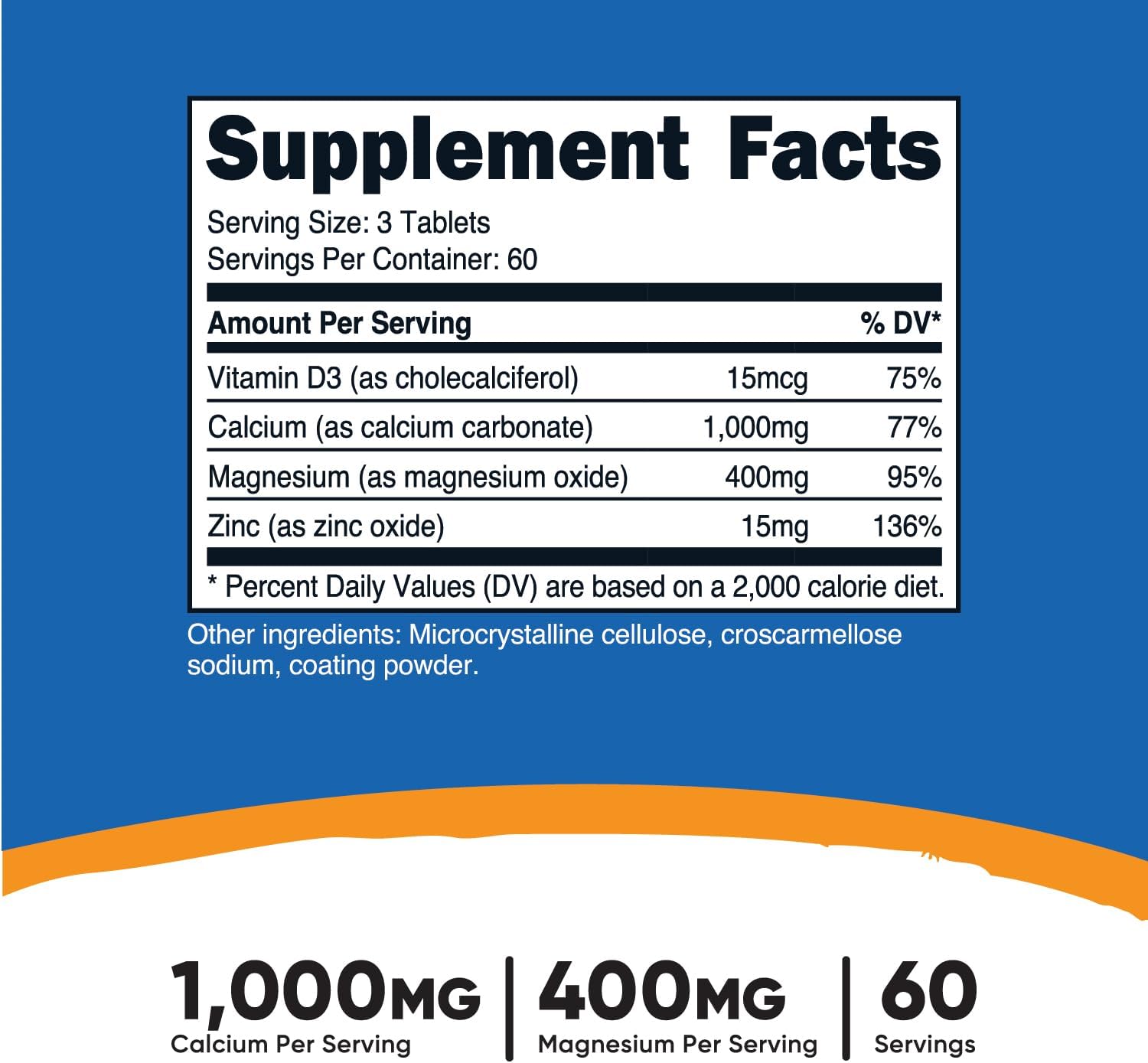 Nutricost Calcium, Magnesium & Zinc Tablets 1,415 mg, 180 Tablets - Vitamin / Mineral Blend Supplement, 60 Servings - Gluten Free, Non-GMO