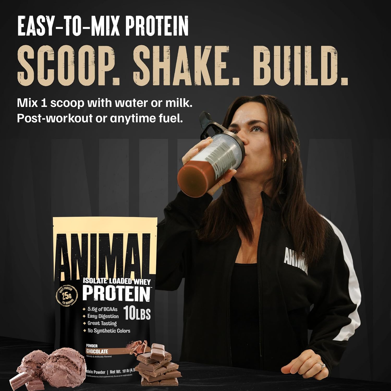 Animal Whey Isolate Protein Powder - Loaded for Pre & Post Workout Muscle Builder and Recovery with Digestive Enzymes for Men & Women - 25g Protein, Great Taste, Low Sugar - Chocolate 10 lbs