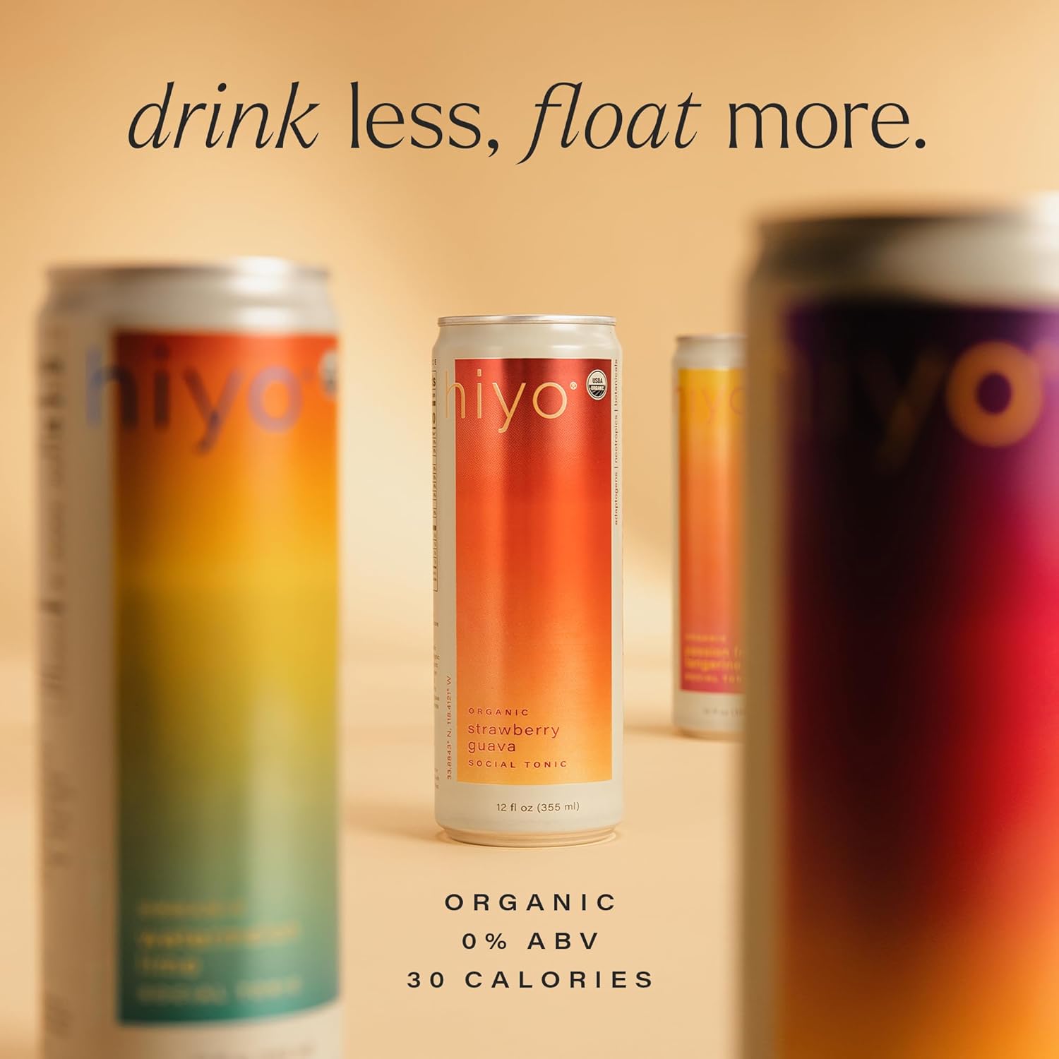 Hiyo Organic Social Tonic - Strawberry Guava, 12 Pack - N.A. Functional Seltzer, Sparkling Water Crafted with Organic Adaptogens, Nootropics & Botanicals