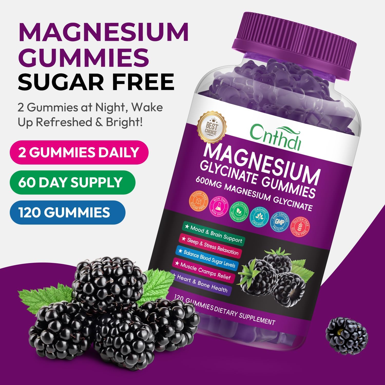 Magnesium Glycinate Gummies for Adults, High Absorption Magnesium and Potassium Gummies with L-Threonate, Calcium, B6, D3, Sugar Free Chews, Relaxation, Stress Relief, Night Rest