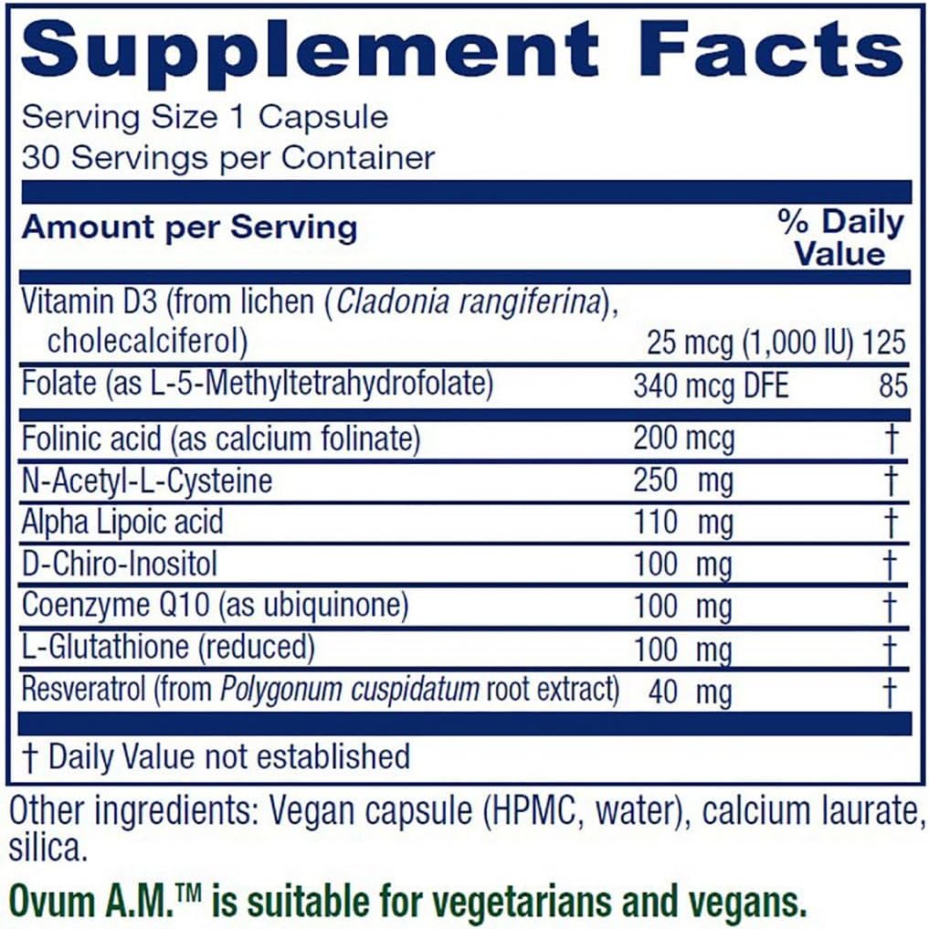 Vitanica Ovum A.M. - Egg Quality Support with Vitamin D3, Alpha Lipoic Acid & CoQ10 - Works Best with Ovum P.M. - Herbal Dietary Supplements - Pro Logo - 30 Vegan Caps