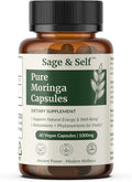 Sage & Self Pure Moringa Capsules – Moringa Leaf Powder for Natural Energy & Daily Wellness – Vegan Herbal Supplement (60 Capsules)
