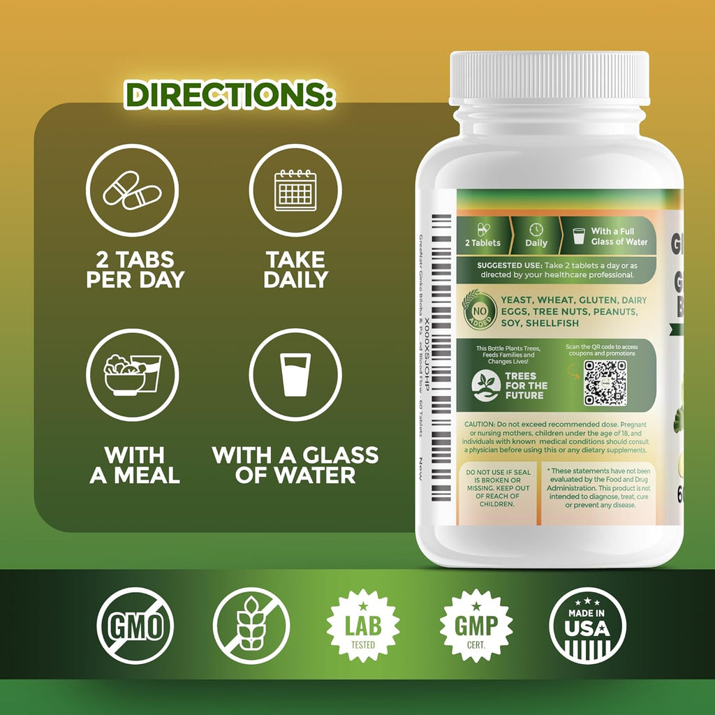 Ginko Biloba & Panax Ginseng Supplement - Red Ginseng Brain Supplement for Memory and Focus - Ginkgo Biloba Supplements for Good Vision, Immune System and Improved Blood Flow - 60 Tablets