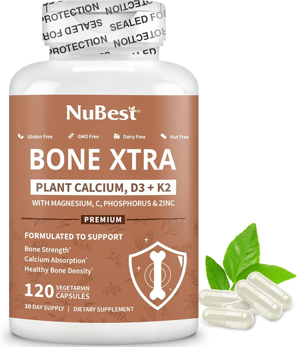 Bone Xtra - Vegan Bone Strength Formula for Stronger Bones, Plant-Based Calcium from Marine Algae, Vitamins D3, Vitamin K2, Magnesium, Phosphorus & More for Teens, Adults - 3 Months Supply | 3 Pack