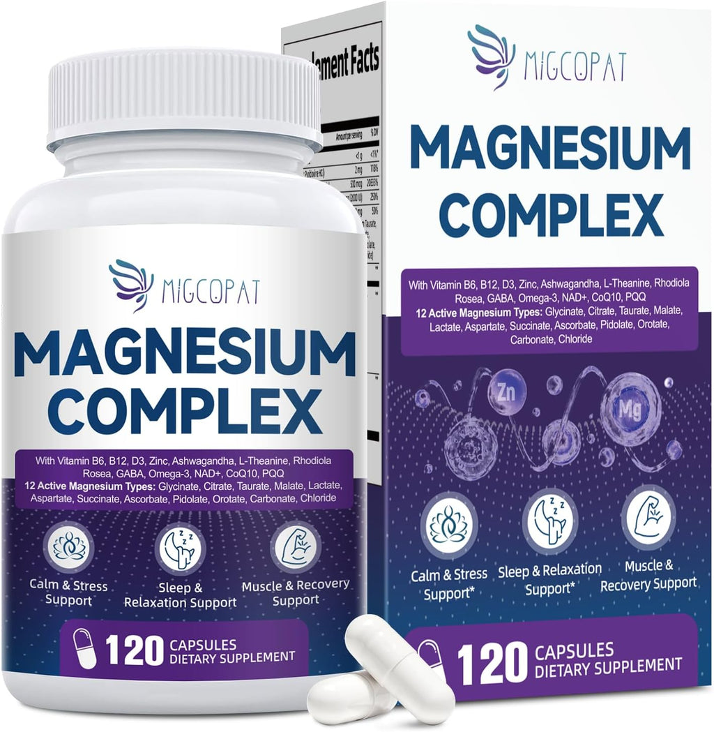 Magnesium Complex with Ashwagandha, L-Theanine & NAD+ | 24-in-1 Chelated Blend with Glycinate, Malate, Citrate & More | Supports Calm, Energy, Muscle & Sleep | Non-GMO, 120 Vegan Capsules