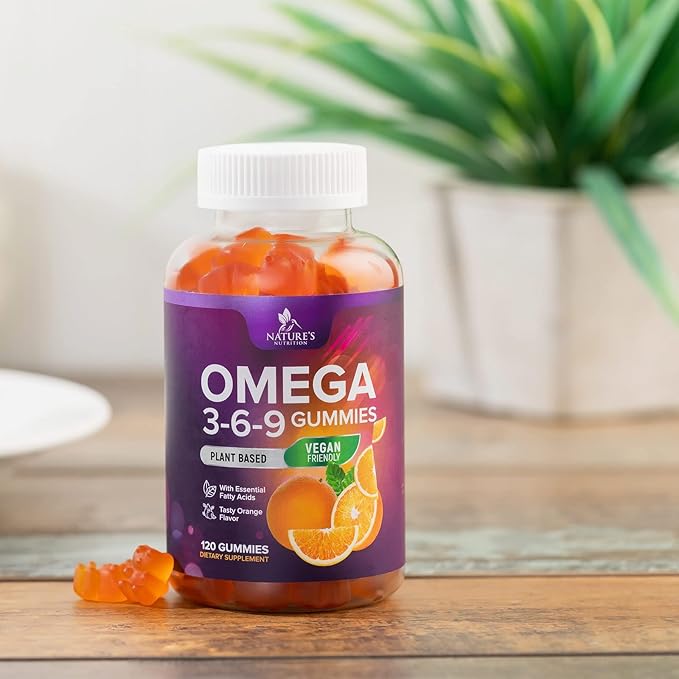 Omega 3 6 9 Gummies - Vegan Omega 3 Supplement Gummy - Essential Fatty Acids Oil 369 Complex Heart Support & Brain Support for Women, Men & Pregnancy, Fish Free Non-GMO, Orange Flavored - 120 Gummies