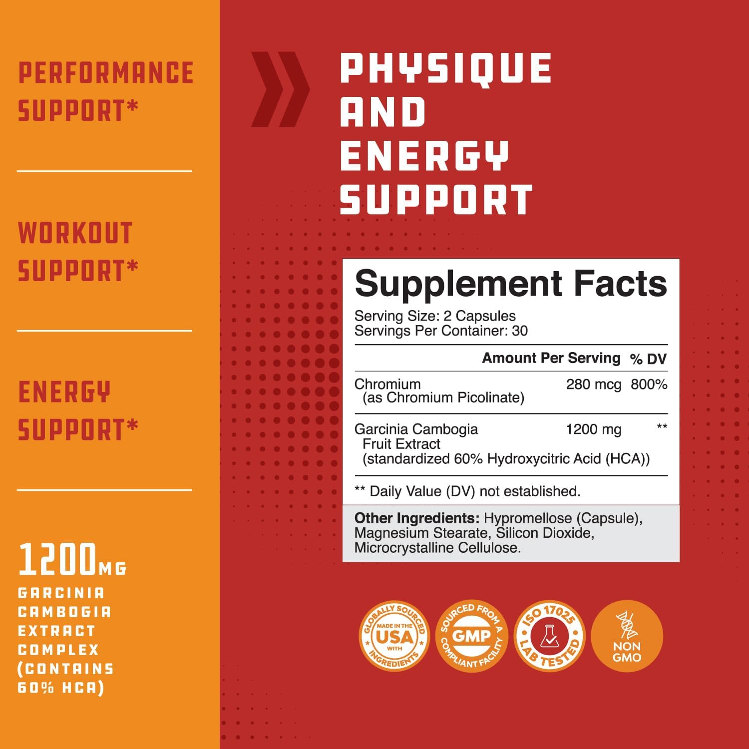 Strong Garcinia Cambogia Extract Capsules with 60% HCA - Non-Stimulant Garcinia Cambogia Weight Loss Supplement with Hydroxycitric Acid & Chromium for Balance, Energy & Metabolism Support - 60 Count