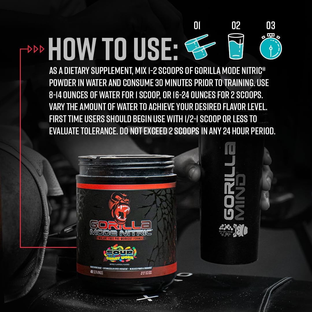 Gorilla Mode Nitric Upgraded Stimulant Free Pre-Workout – Best Tasting and Most Effective Stimulant Free Pre-Workout/Massive Pumps · Vasodilation · Power / 776 Grams (Cherry Blackout)