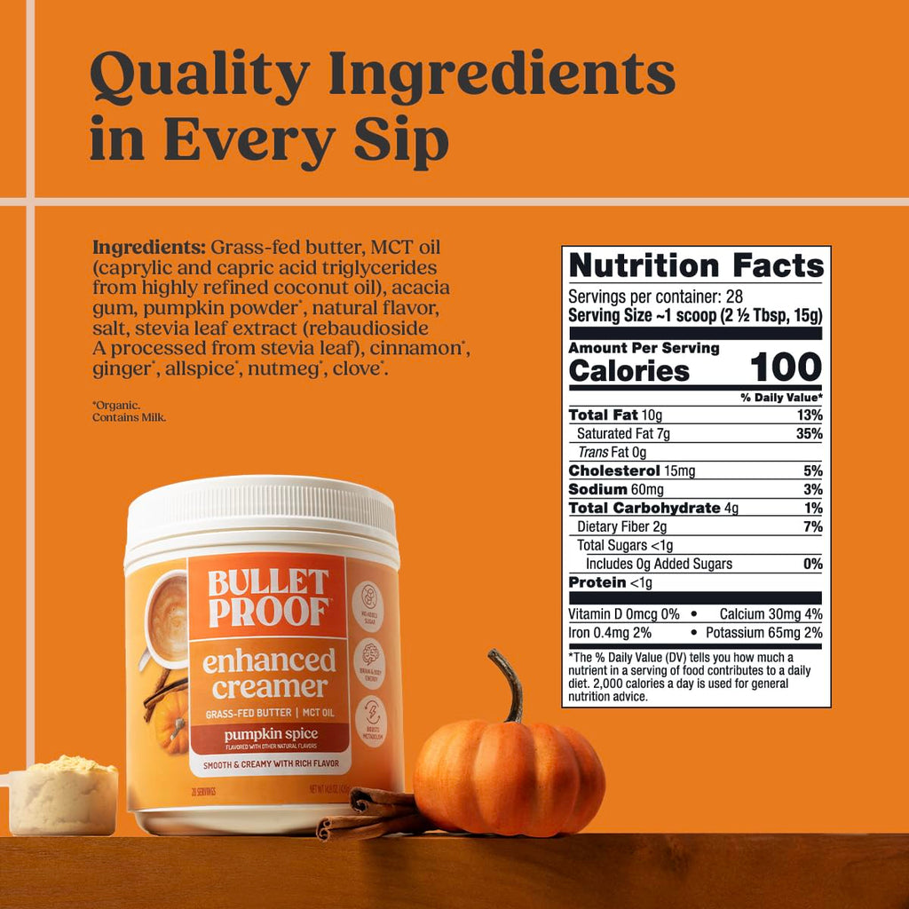 Bulletproof Pumpkin Spice Creamer, 14.8 Ounces, Keto Coffee Powder Creamer with MCT Oil and Grass-Fed Butter