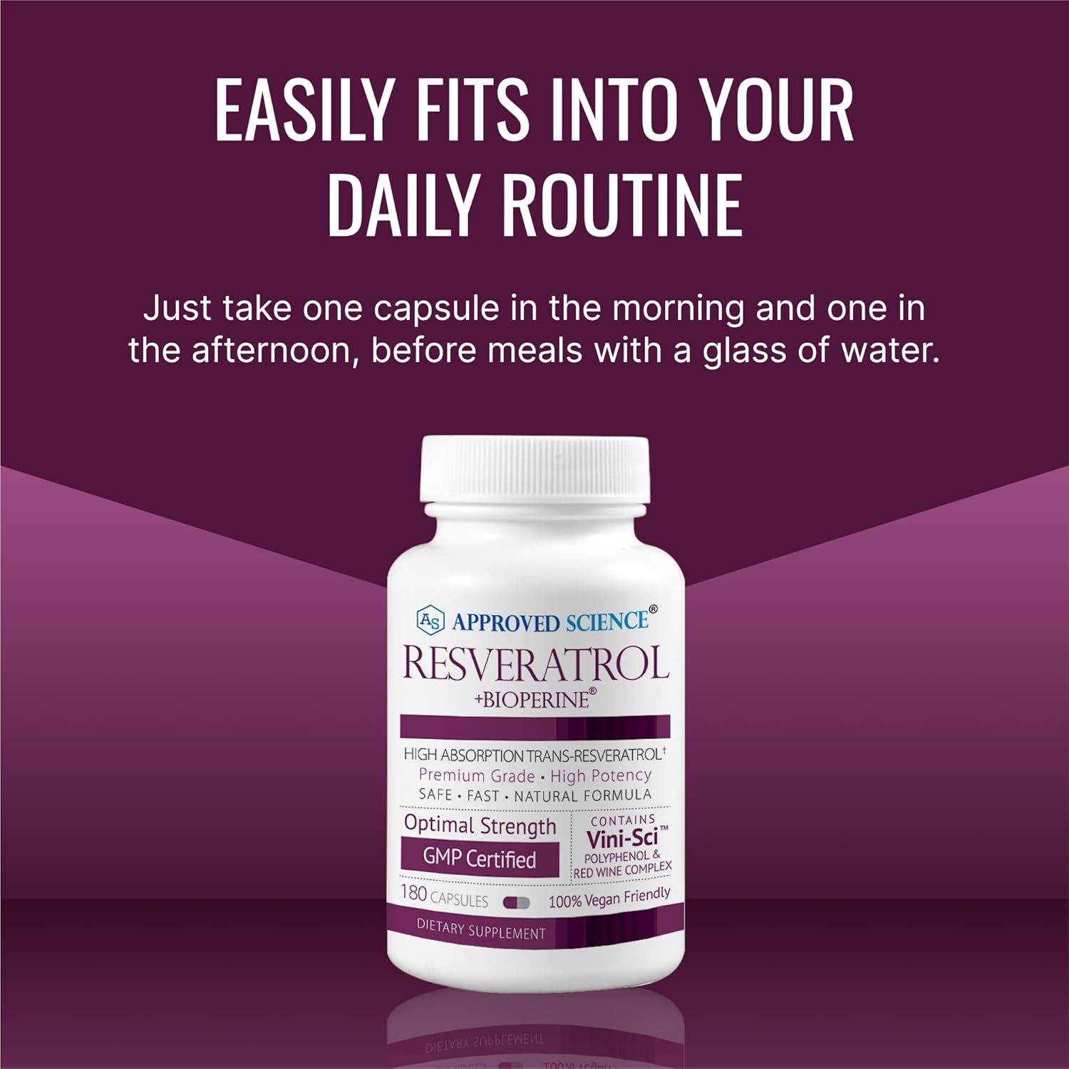 Approved Science® Resveratrol - 1000 mg of Trans Resveratrol - 250 mg of Polyphenol - 98% Purity Level - Includes Bioperine® - 180 Vegan Friendly Capsules - 1 Bottle