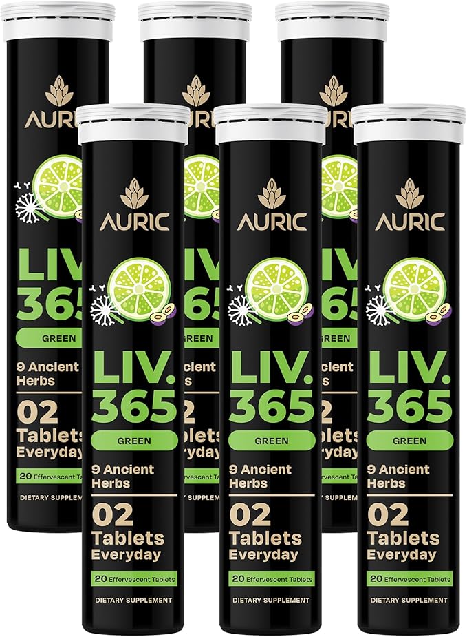 Auric Liv365 Liver Detox Supplement 120 Tablets | Lemon Flavour Advanced Herbal Formula for Liver Health, Detox & Cleansing