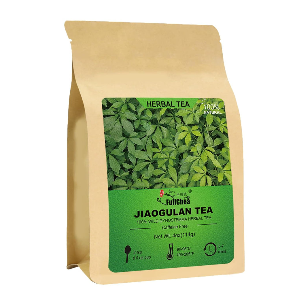FullChea - Premium Gynostemma Tea Jiaogulan Loose Leaf Tea Herbal Tea - Non-GMO, Sulfur-free, Caffeine-free - Enhance Immunity - 4oz/114g