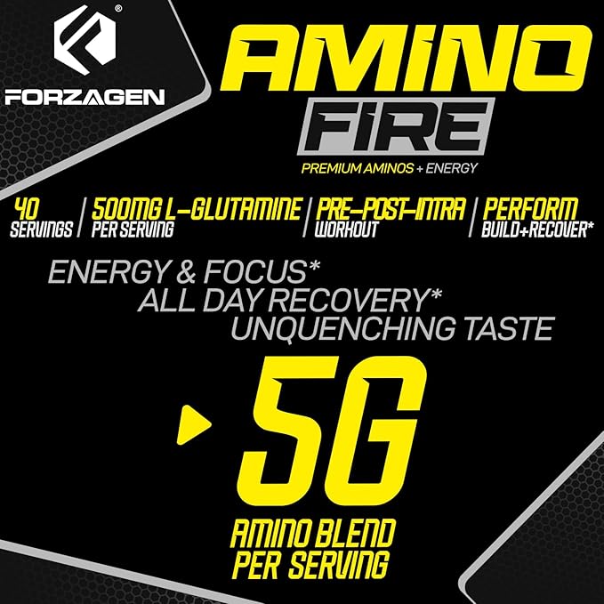 Forzagen Amino Fire | Essential Amino Energy Powder for Pre-Workout | BCAA Energy Boost & Muscle Recovery Drink Mix, Enhance Focus & Concentration, Dietary Supplement | Raspberry Ice Tea, 40 Servings