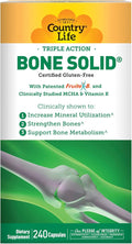 Country Life Bone Solid - Bone Health Supplement with Microcrystalline Hydroxyapatite (MCHA), Calcium, Magnesium, Zinc, Vitamins K2 & D3 for Enhanced Bone Strength & Metabolism - 240 Capsules