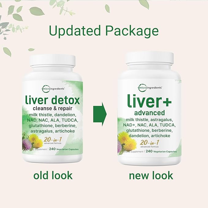 Liver Advanced+, 480 Veggie Capsules | 20-in-1 Complex + Milk Thistle, Dandelion, NAD, NAC, ALA, TUDCA, Glutathione, Artichoke, Turmeric, & Astragalus | Non-GMO, Gluten Free