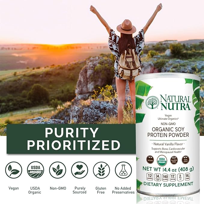 Natural Nutra Organic Vegan Plant Based Soy Protein Source Powder, Support Midlife Transition, Supports Bone and Improves Cardiovascular Health, Gluten Free, Non GMO, Sugar-Free 14.4 OZ.