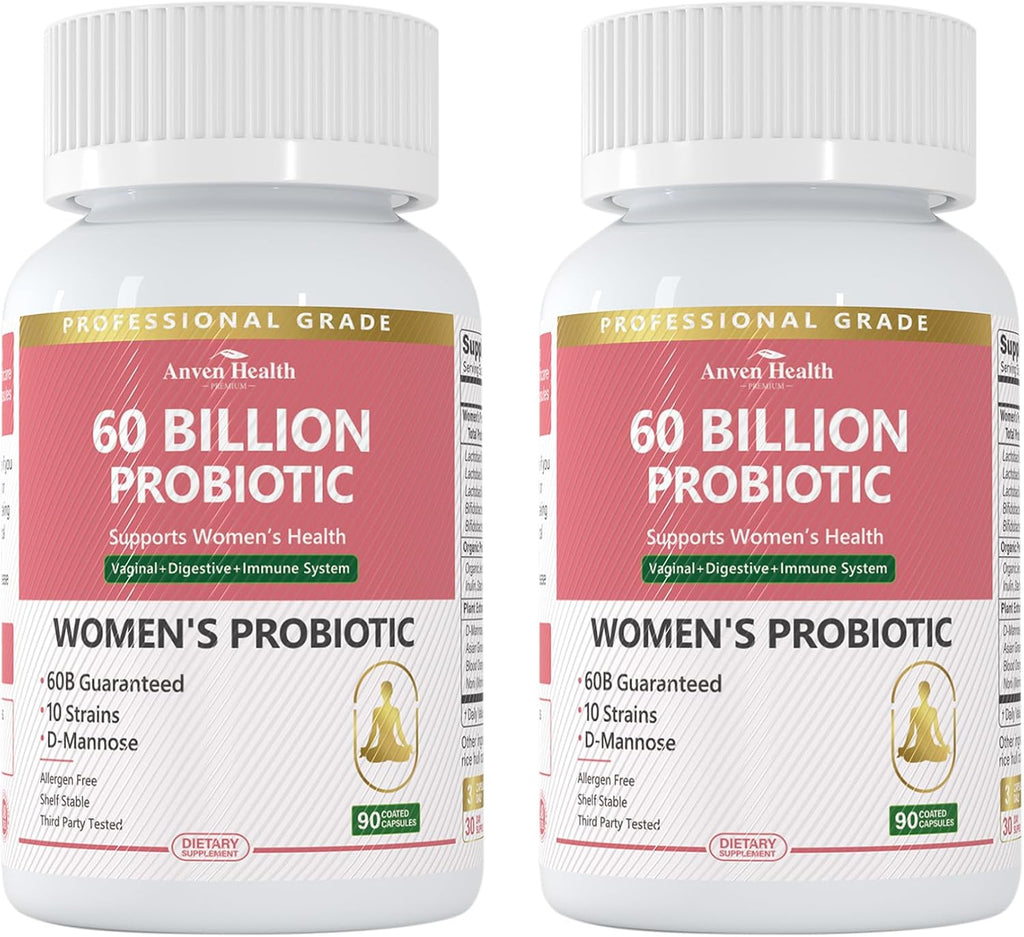 Probiotics for Women Digestive Health - 60 Billion Vaginal Probiotic Organic Prebiotics with Cranberry & D-Mannose for Gut, Urinary, Immune Health, Vegan & Non-GMO | 180 Capsules
