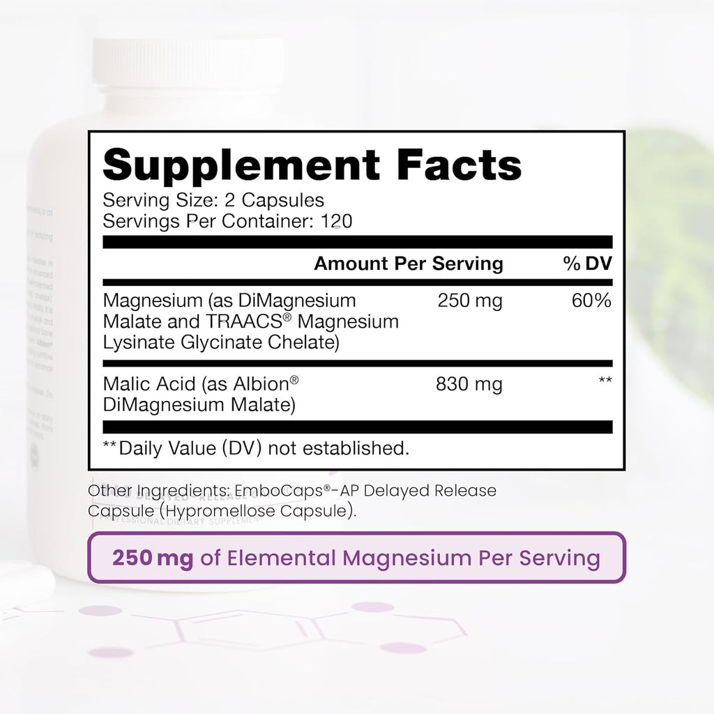 Pure TheraPro Rx Optimum Magnesium Lysinate Glycinate & Di-Magnesium Malate, Made in USA | 4 Month Supply | Chelated for Maximum Absorption, Supports Bone Health & Energy, 240 Count