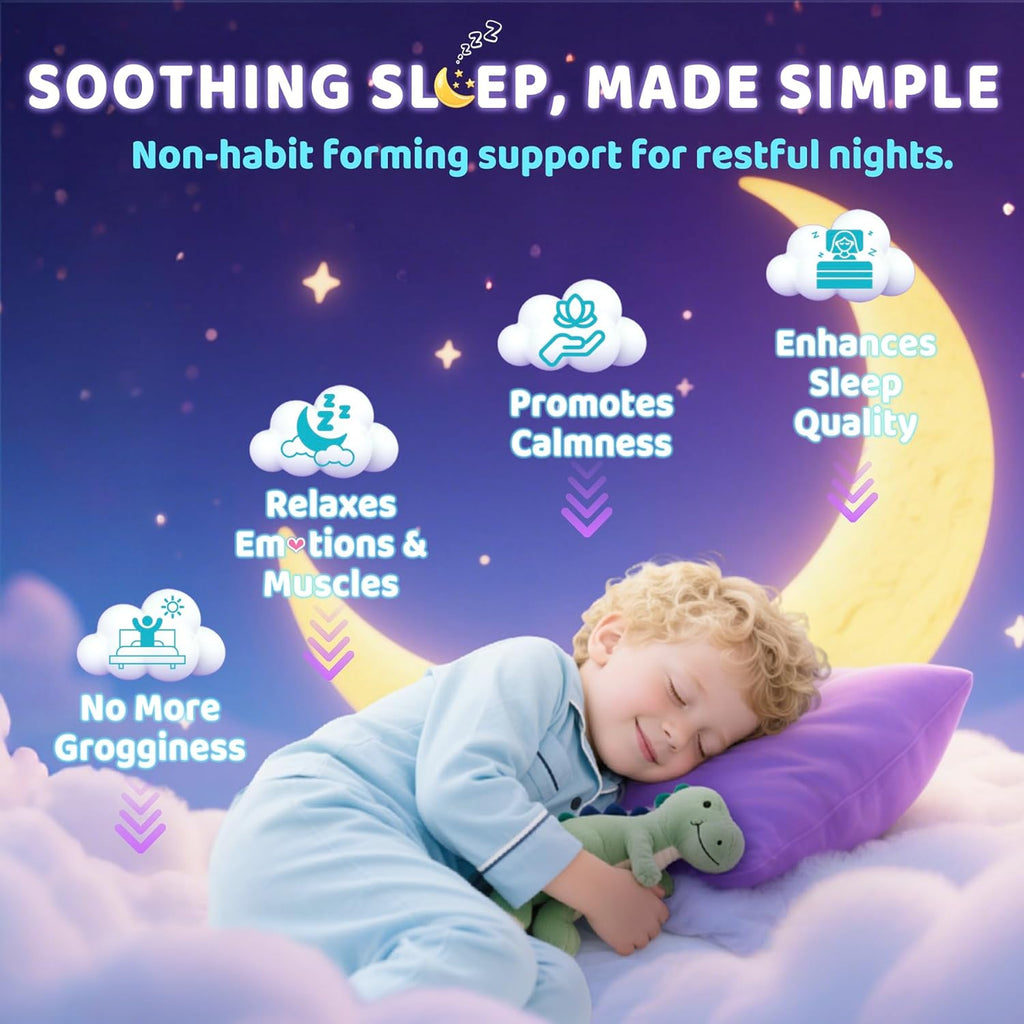 Kids Sleep Gummies, NO Melatonin Sleep Aid Gummies w/Magnesium Glycinate, Magnesium Malate, L-Theanine, Lavender, B6, Zinc, D3K2 for Restful Sleep, Relax Brain & Muscle, Immune Support, Non-GMO 2Pack