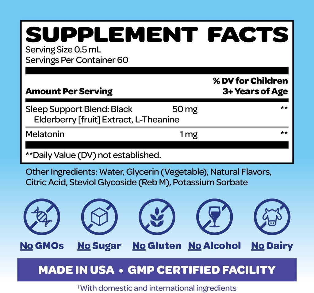 Smurfs Liquid Melatonin Drops for Kids | 1mg Melatonin Liquid for Kids with Calming Sleep Blend | Vegan Non-GMO & No Artificial Flavors or Colors | No Added Sugar | Berry Flavor | 60 Servings