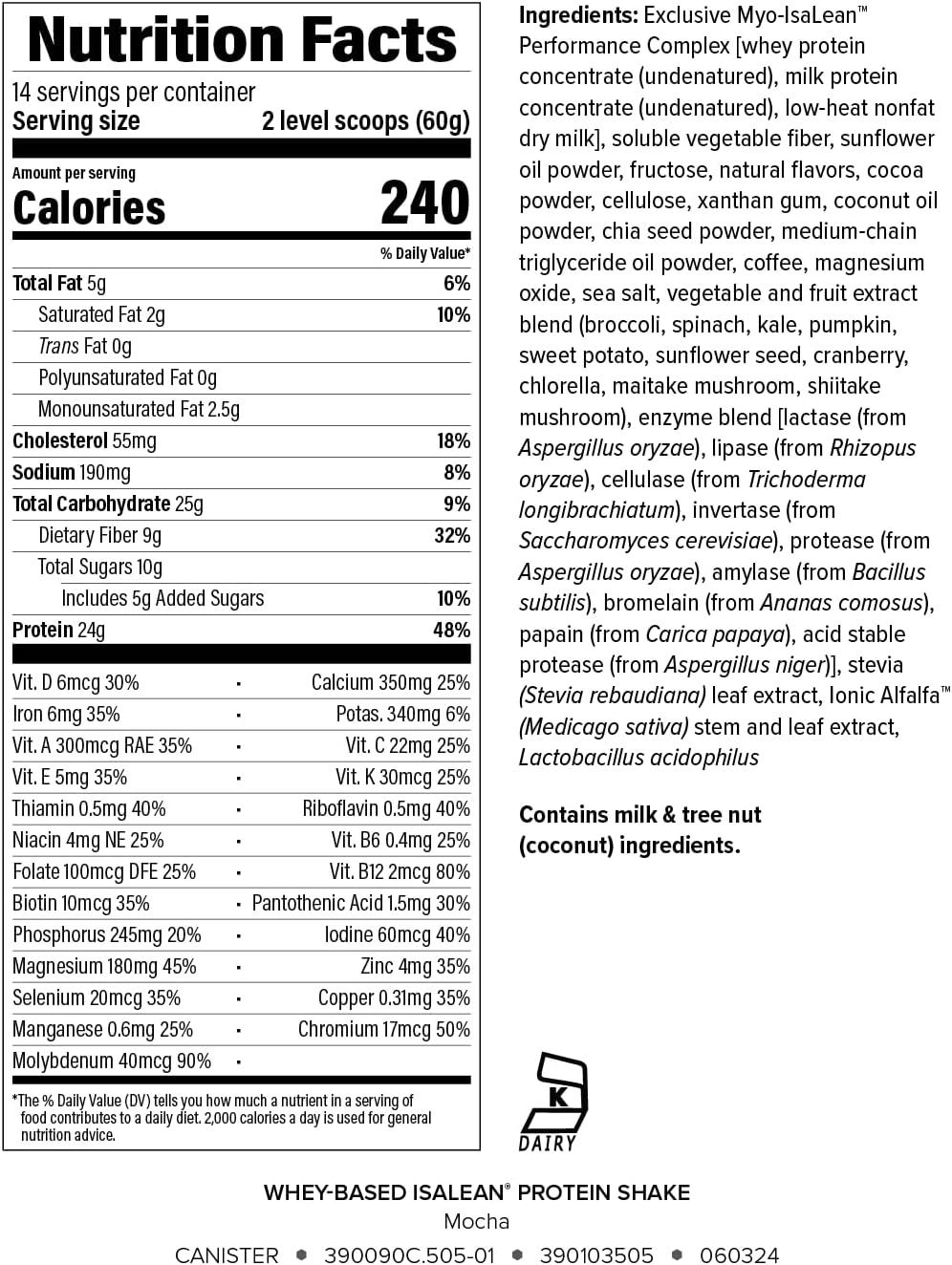 IsaLean Protein Shake - Complete Superfood Meal Replacement for Maintaining Healthy Weight and Lean Muscle Growth with 24 Vitamins and Minerals - 29.6 oz - 14 Meal Canister (Mocha) - Canister