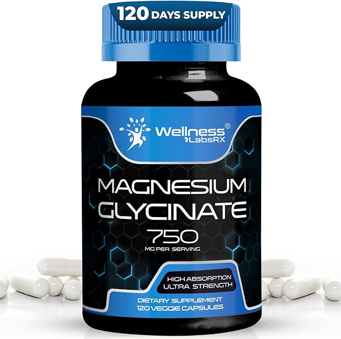 Magnesium Glycinate 750mg | High Absorption Chelated Calm Support for Women and Men - Glicinato De Magnesio, Magnesium Chelate Supplement for Heart Health, Sleep Support - 120 Count