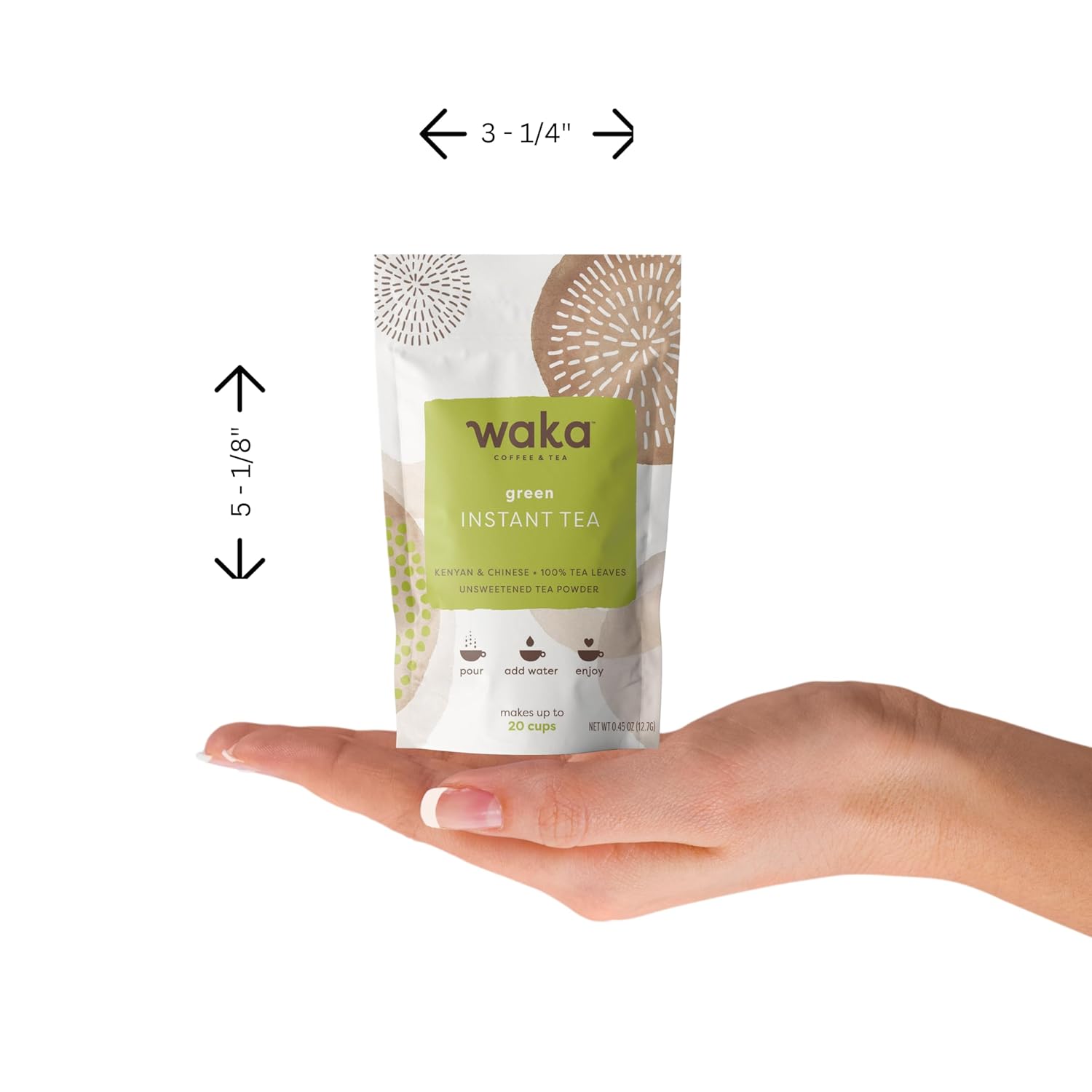 Waka Instant Tea — Concentrated Green Tea Powder Sample Bundle — No Sugar Added & Unsweetened — 100% Tea Leaves — 6 X 0.45 oz Sample Packs For Hot or Iced Tea