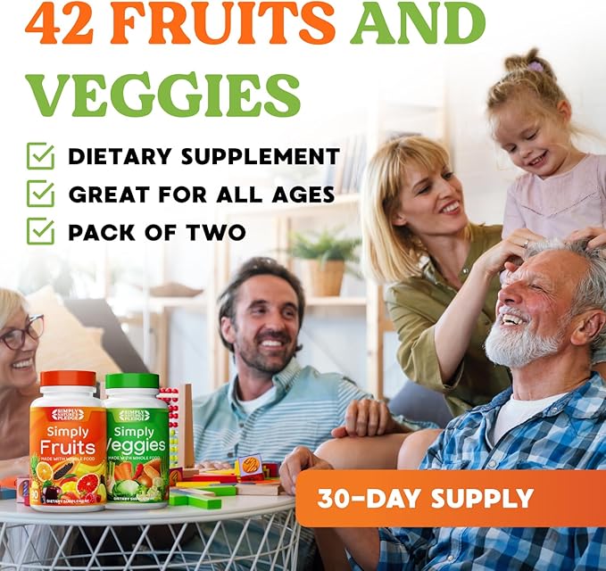 Simply Nature's Pledge - Packed with Over 40 Different Fruits & Vegetables - Made with Whole Food Superfoods - with High Beta Carotene – 100% Soy Free - 90 Count (Pack of 2)