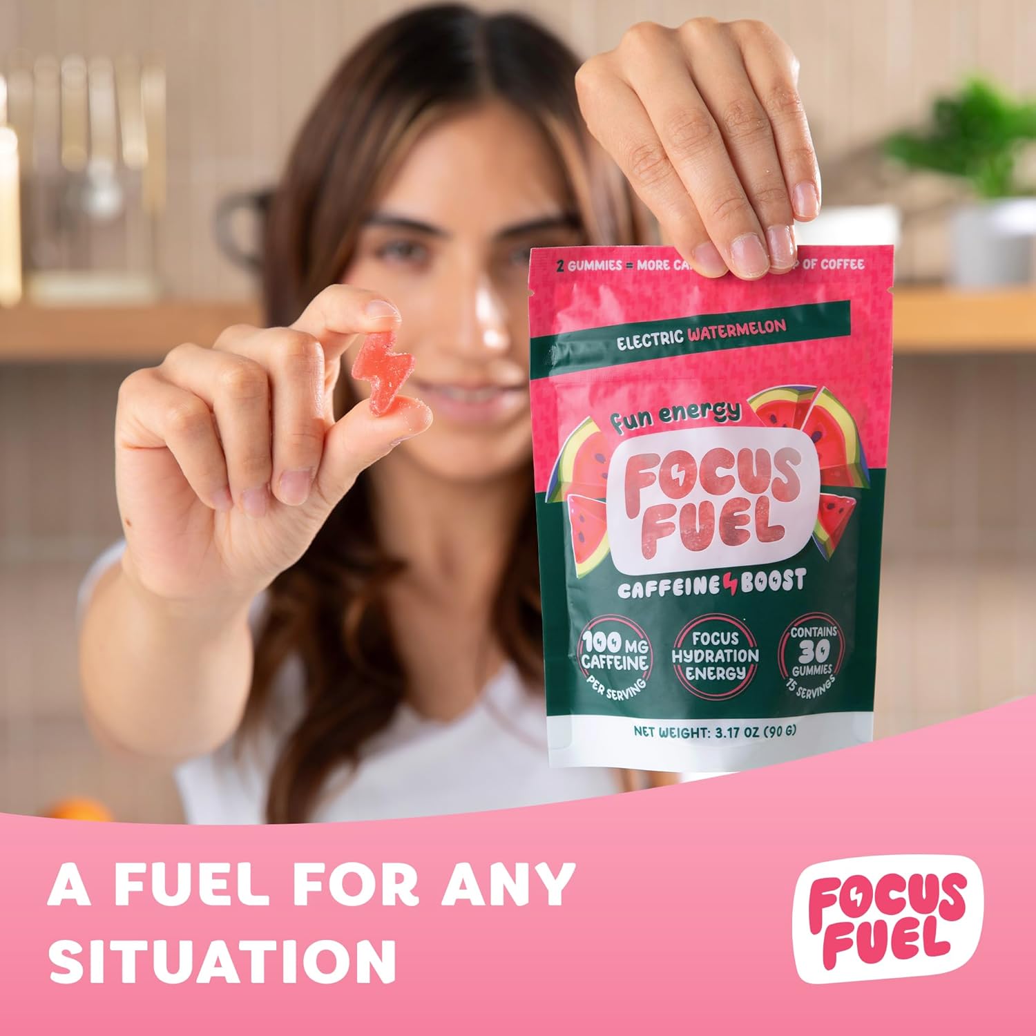 Energy Chews – Watermelon Flavor (15 Servings) – 100mg Caffeine + L-Theanine + B12, Magnesium – All-Natural Energy Boost – No Crash or Jitters