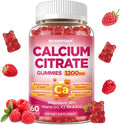 Calcium Citrate Gummies - 1200mg Calcium Gummies Supplements for Women & Men with Vitamin D3, K2, Magnesium, Zinc High Absorption for Bone, Muscle & Immune Support, Raspberry Flavor, 60 Count