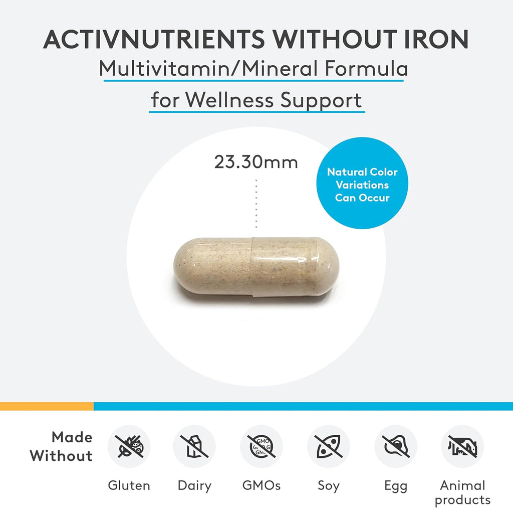 XYMOGEN ActivNutrients Without Iron - Multivitamin Multimineral for Wellness, Immune, Energy and Mood Support - Chelated Minerals + Active B Vitamins with Folate (60 Capsules)