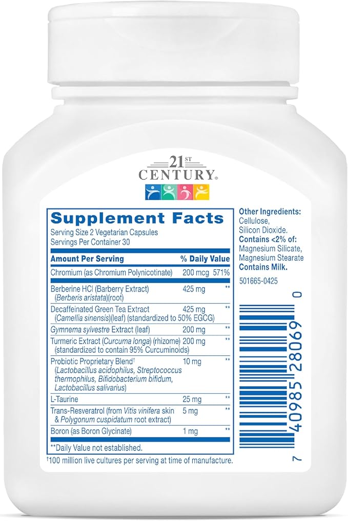 21st Century GLP-1 Daily Support Supplement (60 Count), Weight Management, Exercise, & Daily Metabolism Health Support, Vegetarian Capsules with Turmeric, Barberry, & Green Tea Extract, Gluten-Free