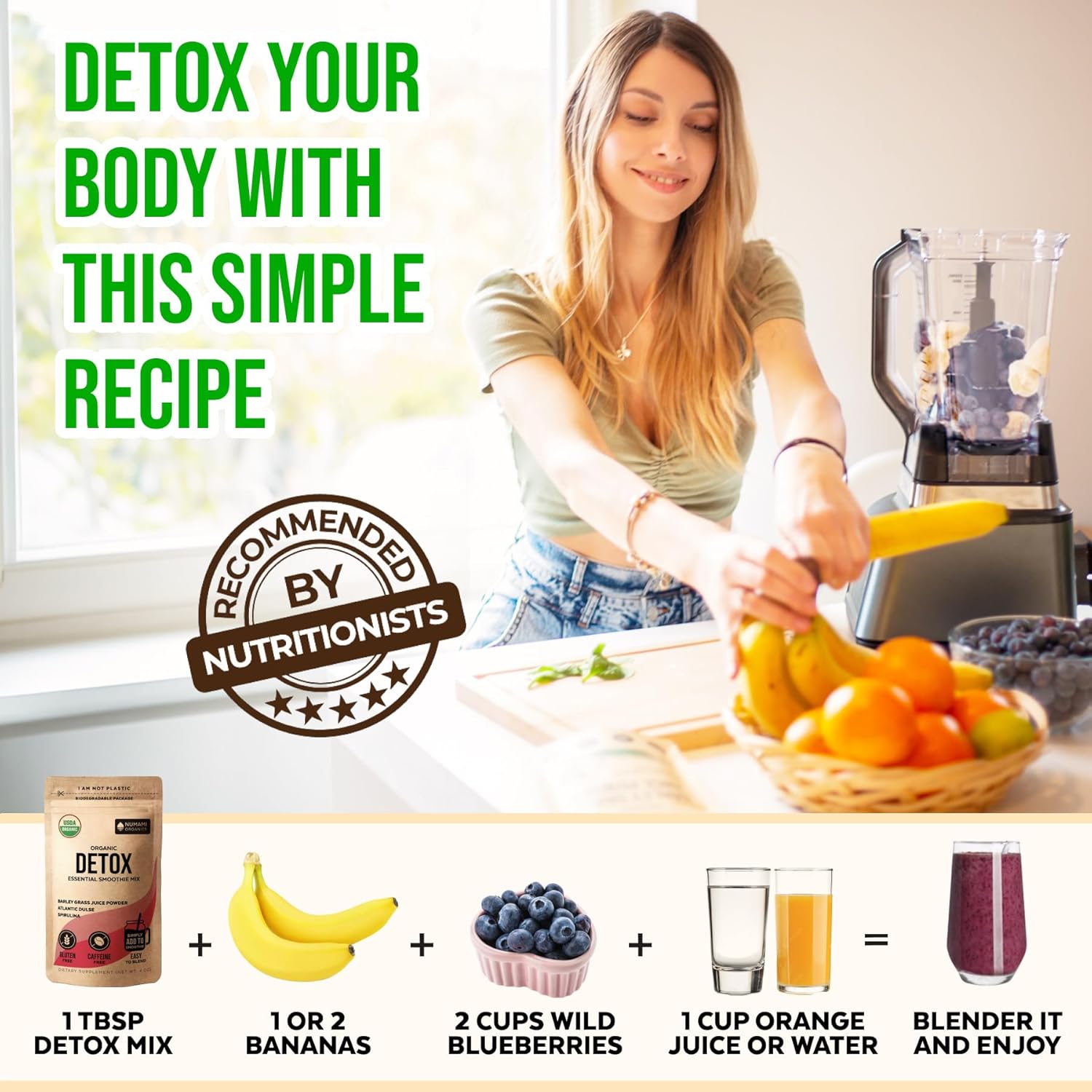 Numami Organic Detox Smoothie Mix with Healthy Spirulina, Atlantic Dulse and Barley Grass Juice Powder