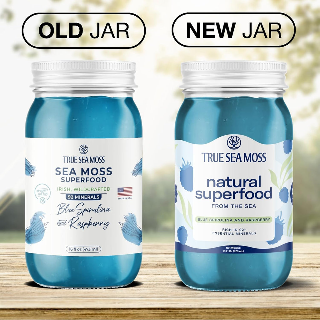TrueSeaMoss Sea Moss Gel – Made in USA – Wildcrafted Seamoss, Fresh Fruits & Sea Vegetables – Blue Spirulina, Pack of 1 (Labels may Vary)